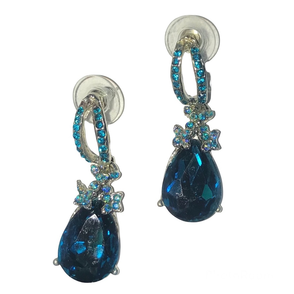 Teal Turquoise Silver Drop Dangling Earrings